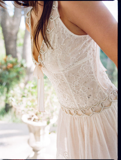 Locked Hearts Ribbon Mini Dress White - For Love & Lemons