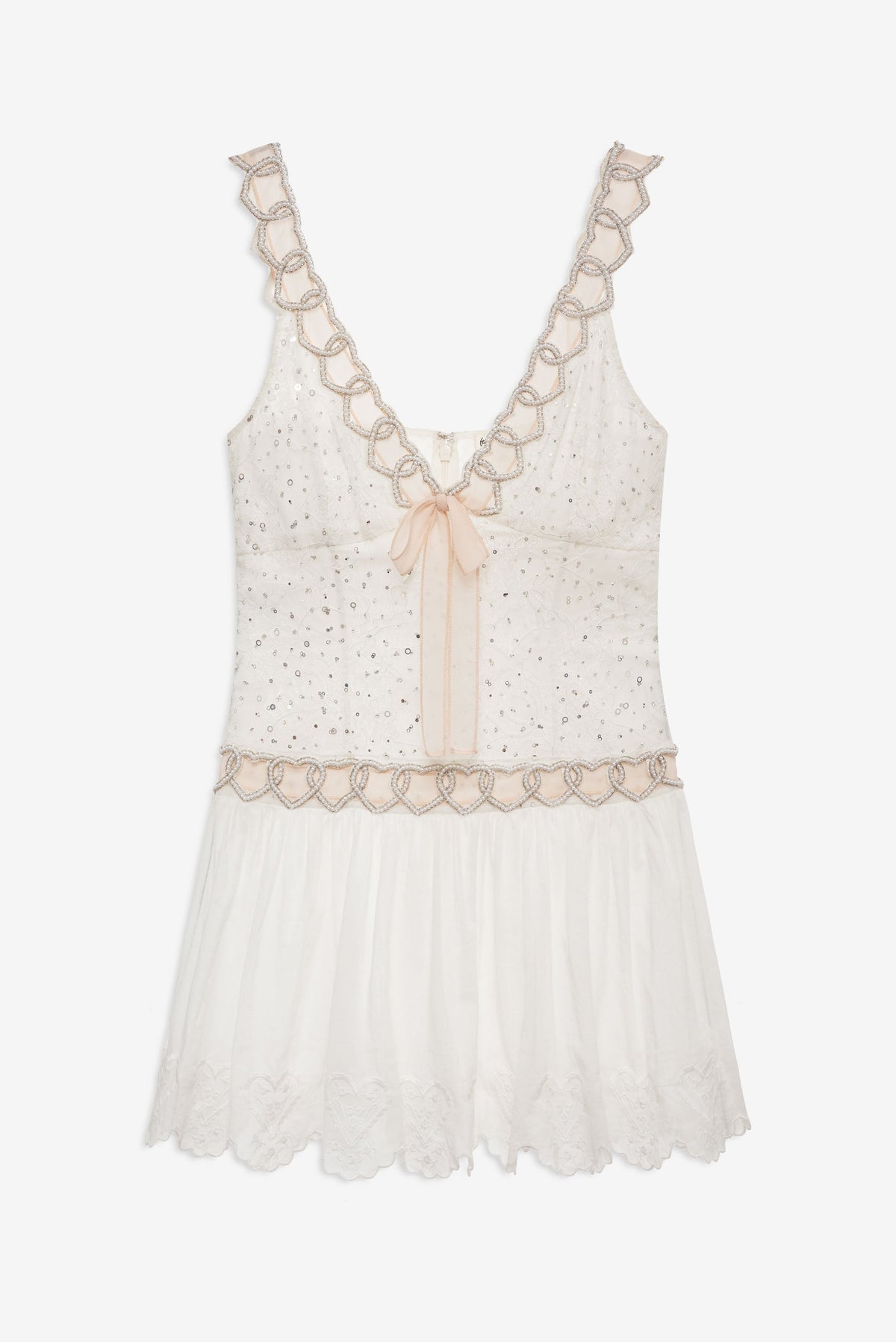 Locked Hearts Ribbon Mini Dress White - For Love & Lemons