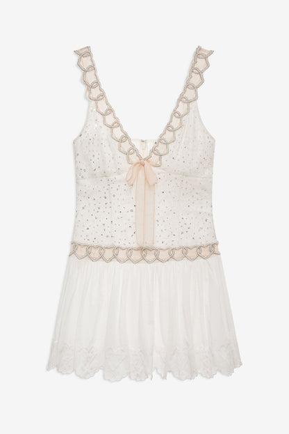 Locked Hearts Ribbon Mini Dress White - For Love & Lemons
