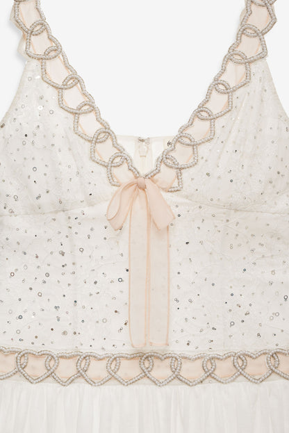 Locked Hearts Ribbon Mini Dress White - For Love & Lemons