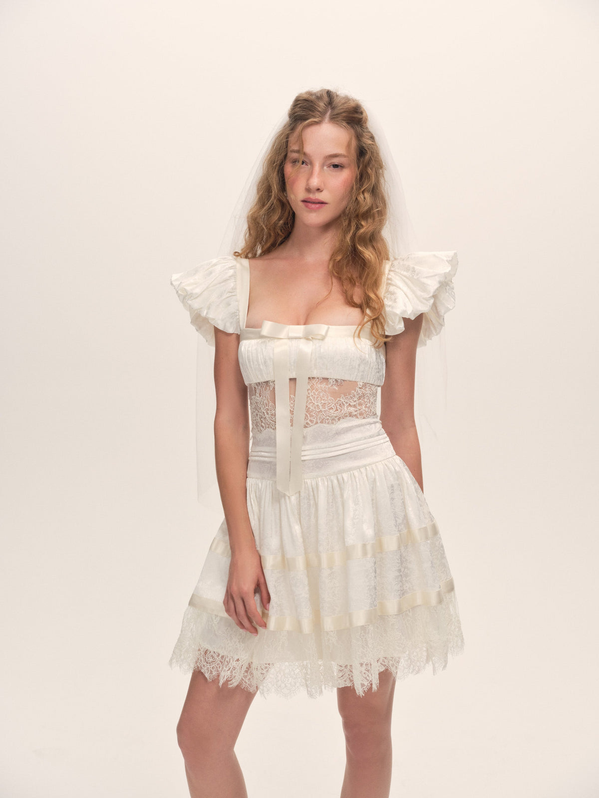 Annabelle Lace Mini Dress Cream - For Love & Lemons