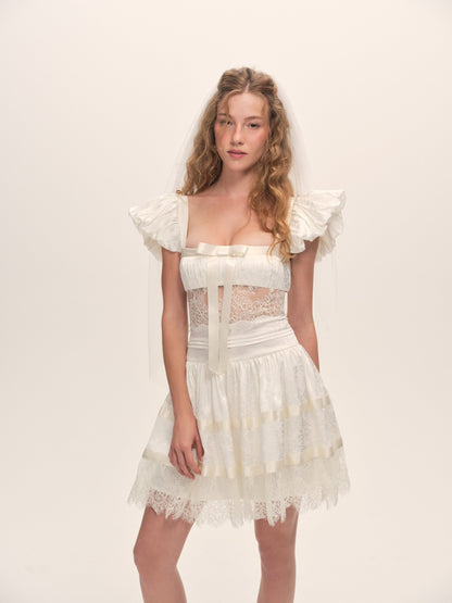 Annabelle Lace Mini Dress Cream - For Love & Lemons