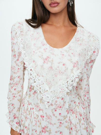 Country Floral Mini Dress Cream - For Love & Lemons