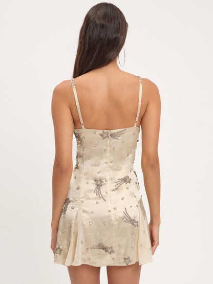 Shooting Stars Beaded Mini Dress Cream - For Love & Lemons