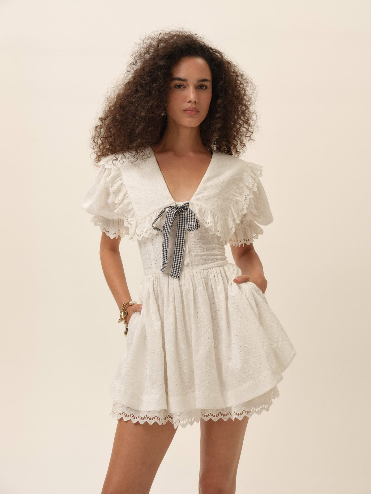 Marilyn Collared Mini Dress White - For Love & Lemons