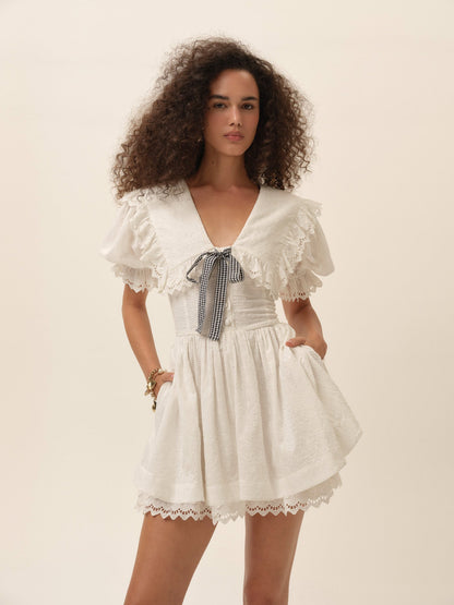 Marilyn Collared Mini Dress White - For Love & Lemons