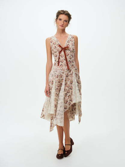 Betsy Floral Midi Dress Cream Brown - For Love & Lemons