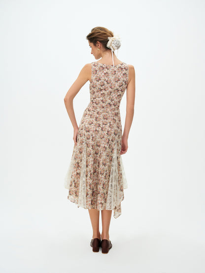 Betsy Floral Midi Dress Cream Brown - For Love & Lemons