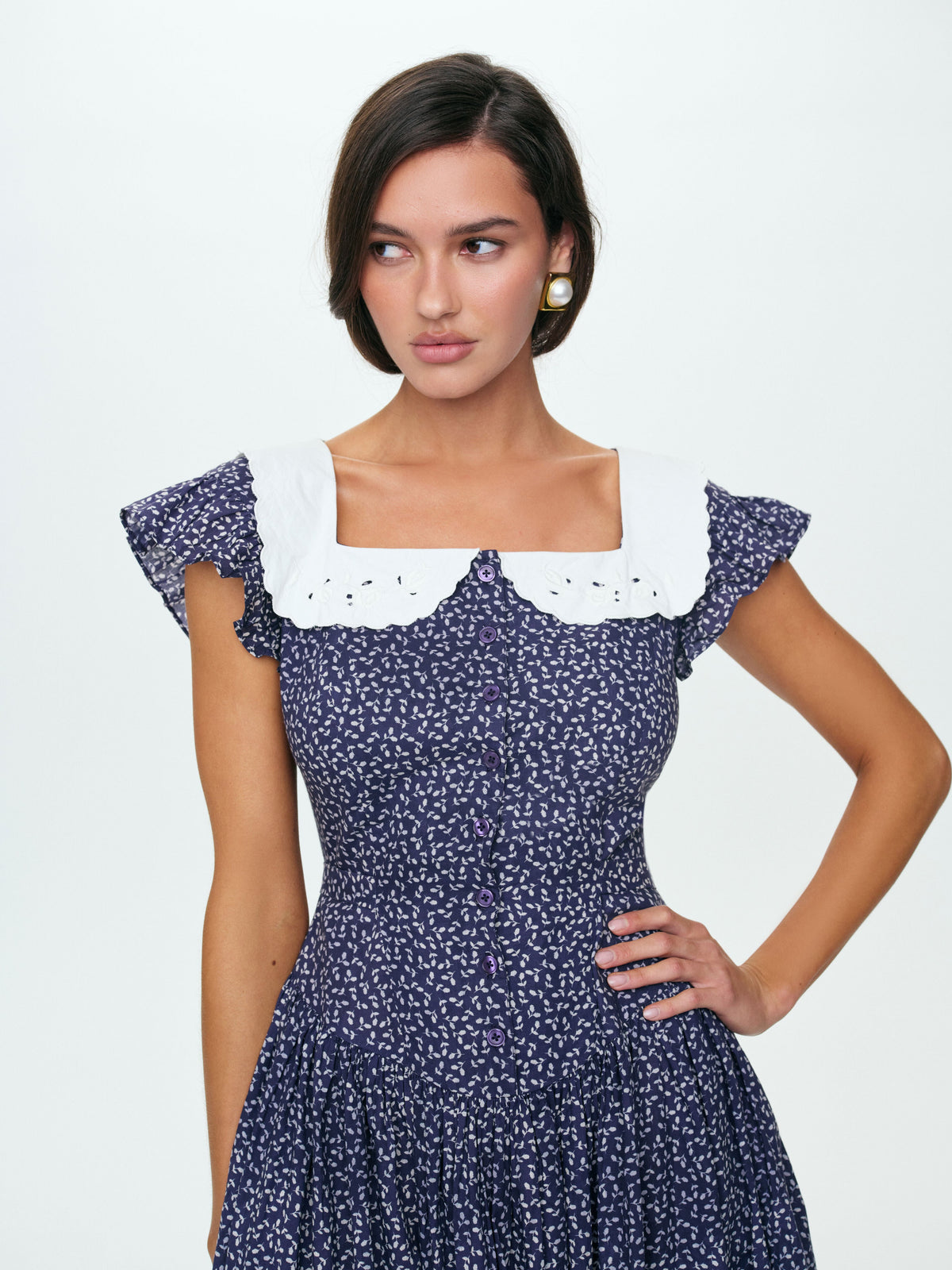Lara Ann Ditsy Midi Dress Navy - For Love & Lemons