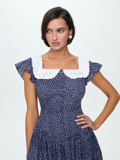 Lara Ann Ditsy Midi Dress Navy - For Love & Lemons