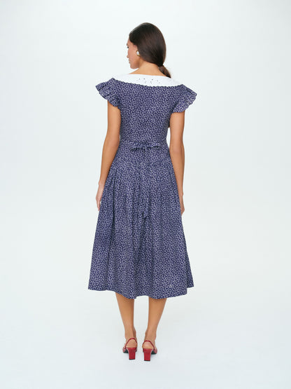 Lara Ann Ditsy Midi Dress Navy - For Love & Lemons