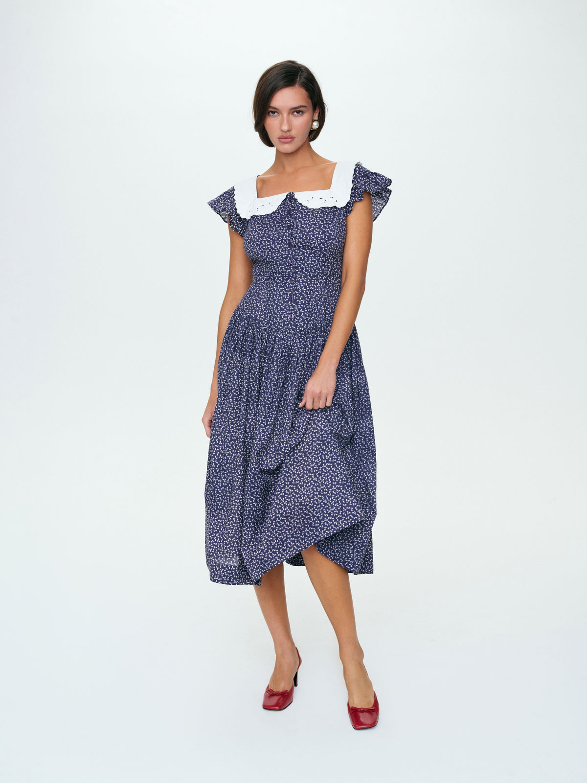 Lara Ann Ditsy Midi Dress Navy - For Love & Lemons