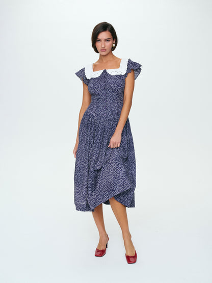 Lara Ann Ditsy Midi Dress Navy - For Love & Lemons