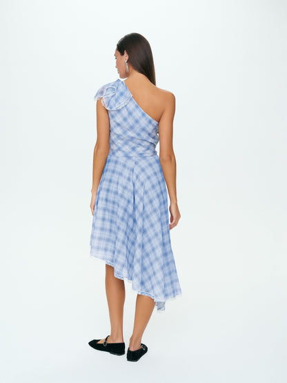 Bluebird Plaid Midi Dress Blue - For Love & Lemons