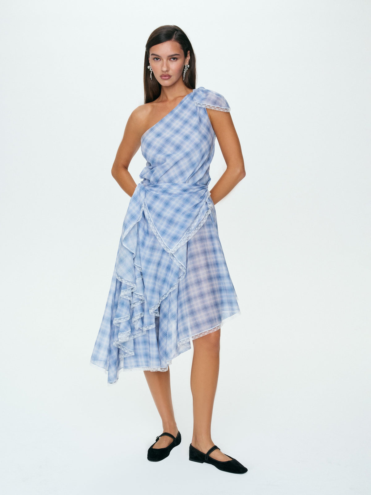 Bluebird Plaid Midi Dress Blue - For Love & Lemons