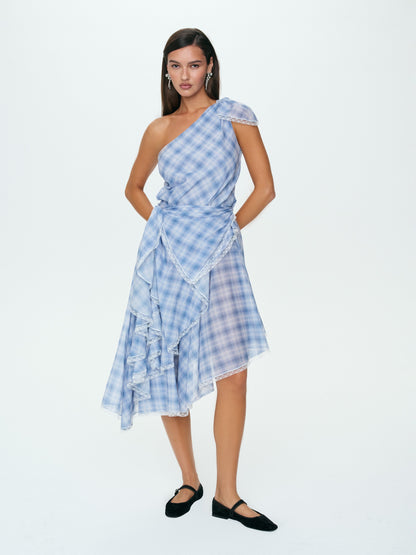 Bluebird Plaid Midi Dress Blue - For Love & Lemons