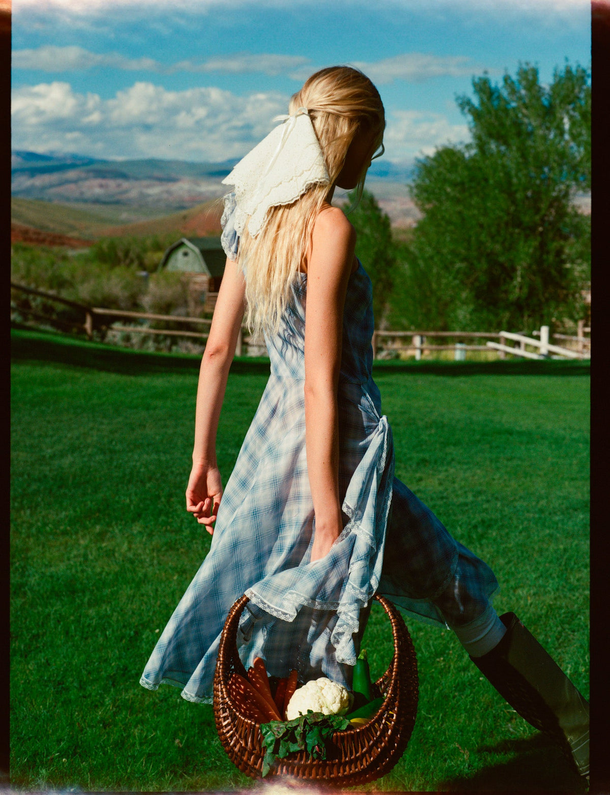 Bluebird Plaid Midi Dress Blue - For Love & Lemons