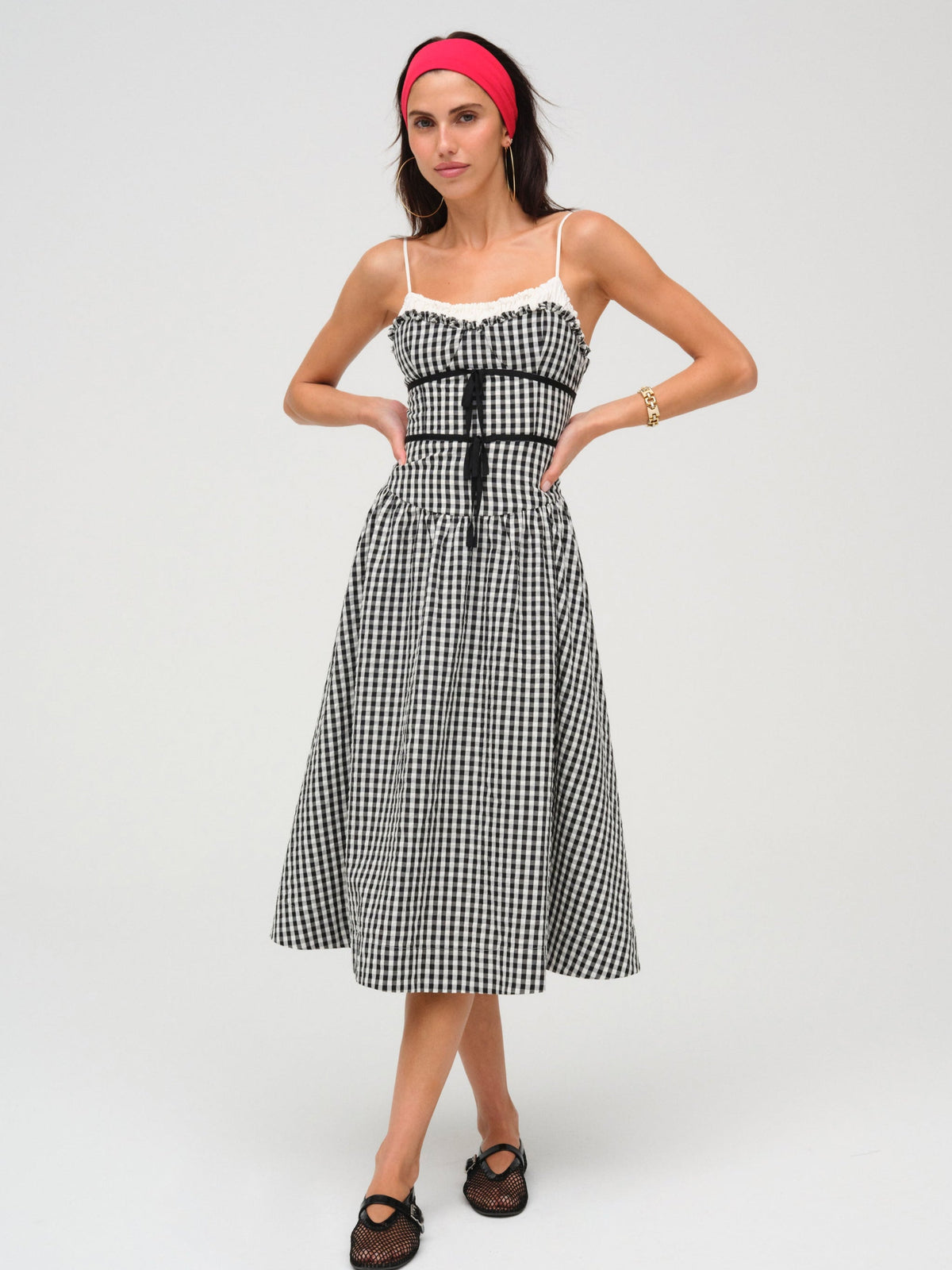 Georgia Gingham Midi Dress Black - For Love & Lemons