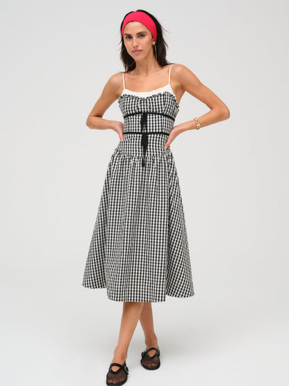 Georgia Gingham Midi Dress Black - For Love & Lemons