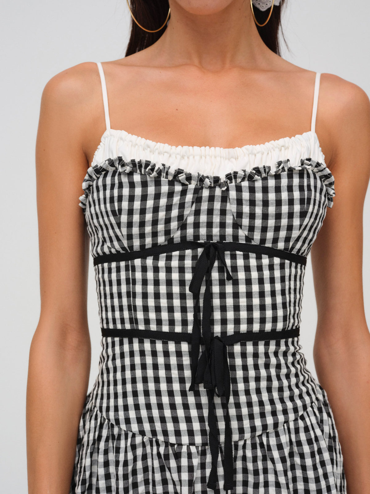 Georgia Gingham Midi Dress Black - For Love & Lemons