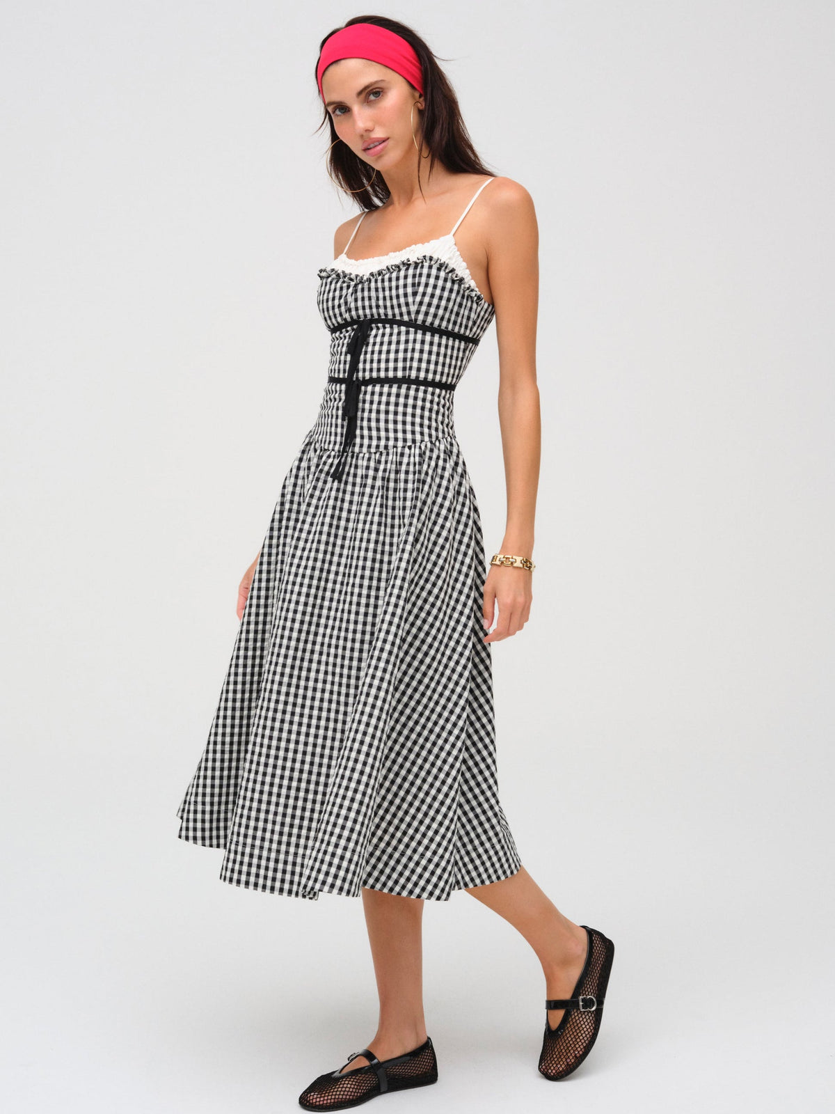Georgia Gingham Midi Dress Black - For Love & Lemons