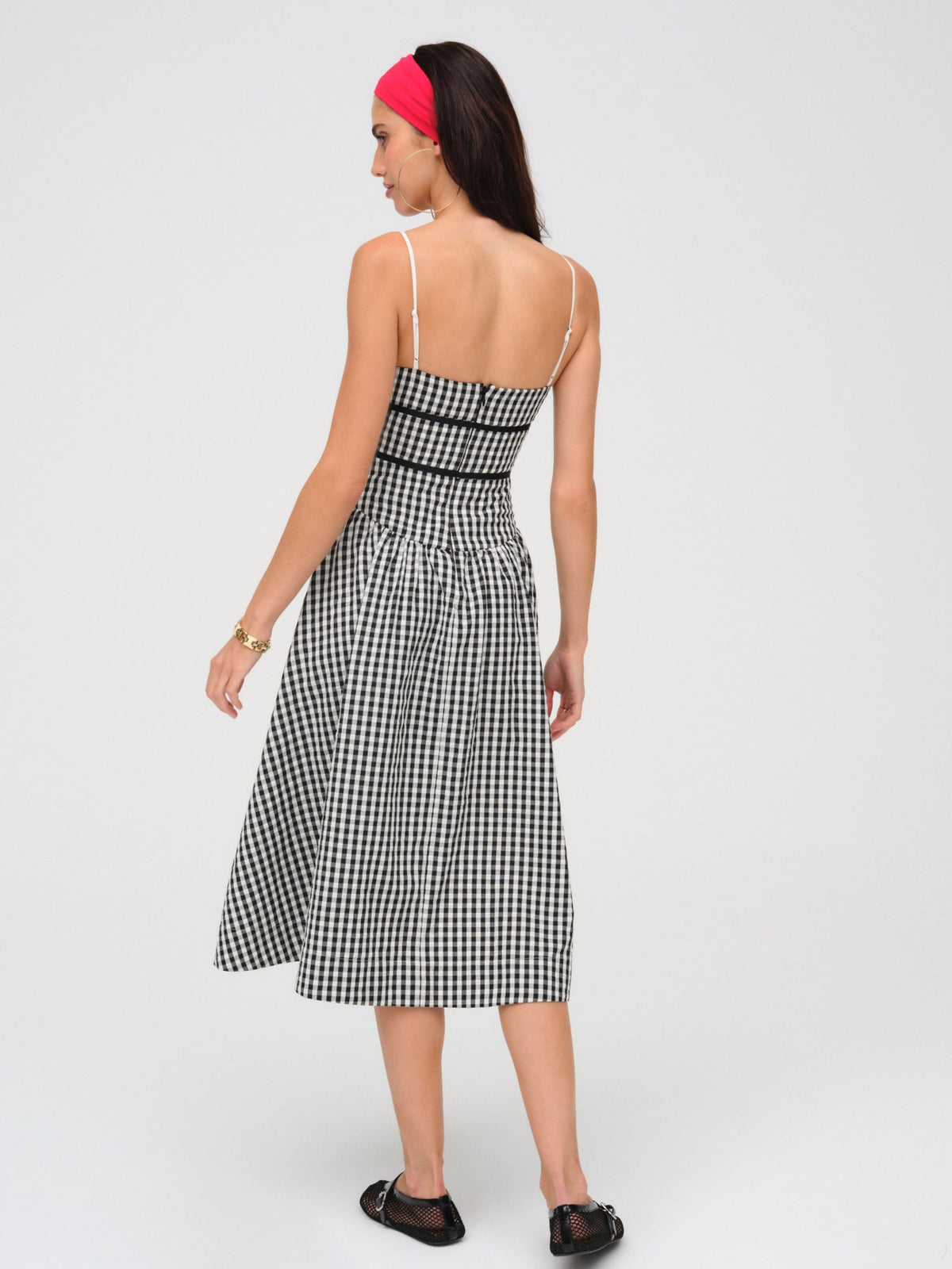 Georgia Gingham Midi Dress Black - For Love & Lemons