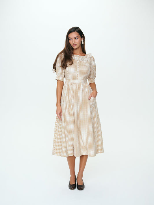 Bradford Gingham Midi Dress Tan - For Love & Lemons