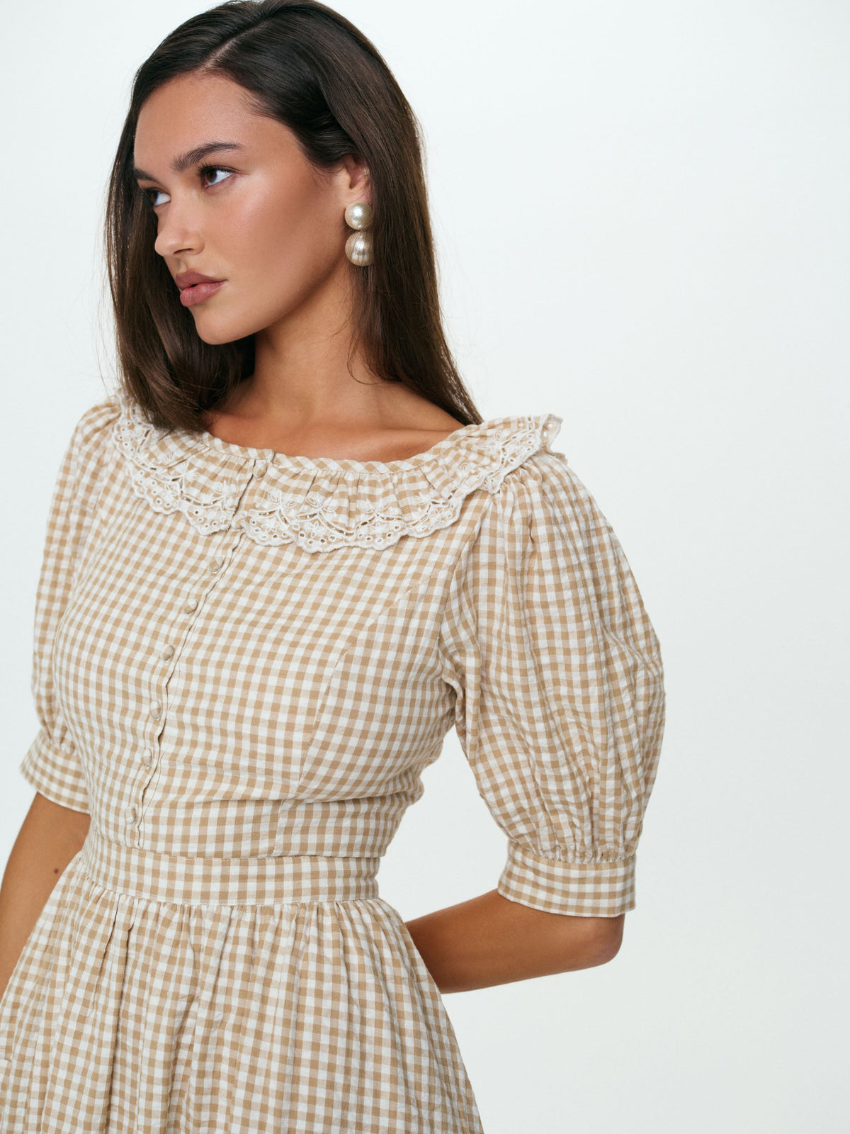 Bradford Gingham Midi Dress Tan - For Love & Lemons