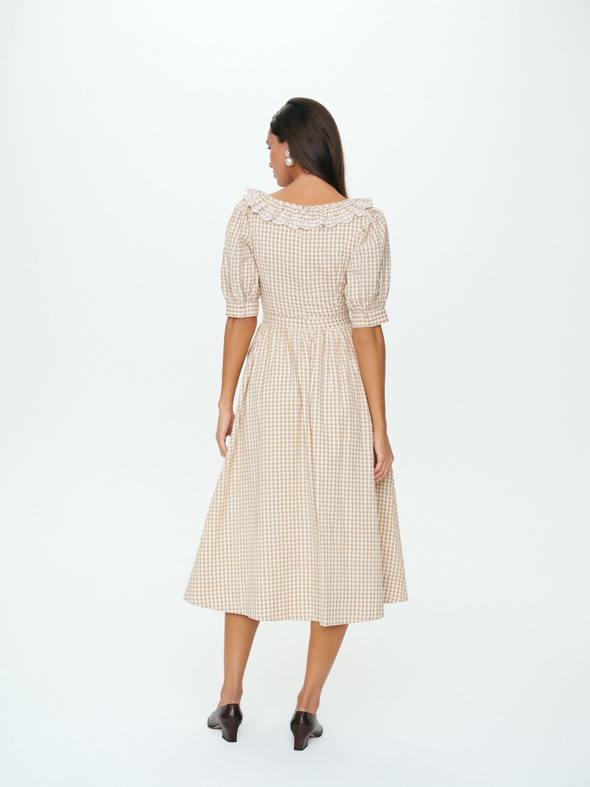 Bradford Gingham Midi Dress Tan - For Love & Lemons
