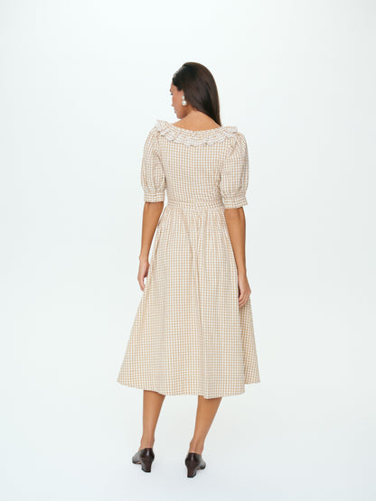 Bradford Gingham Midi Dress Tan - For Love & Lemons