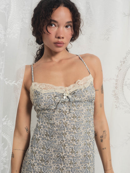Primrose Midi Slip Dress Dusty Blue - For Love & Lemons