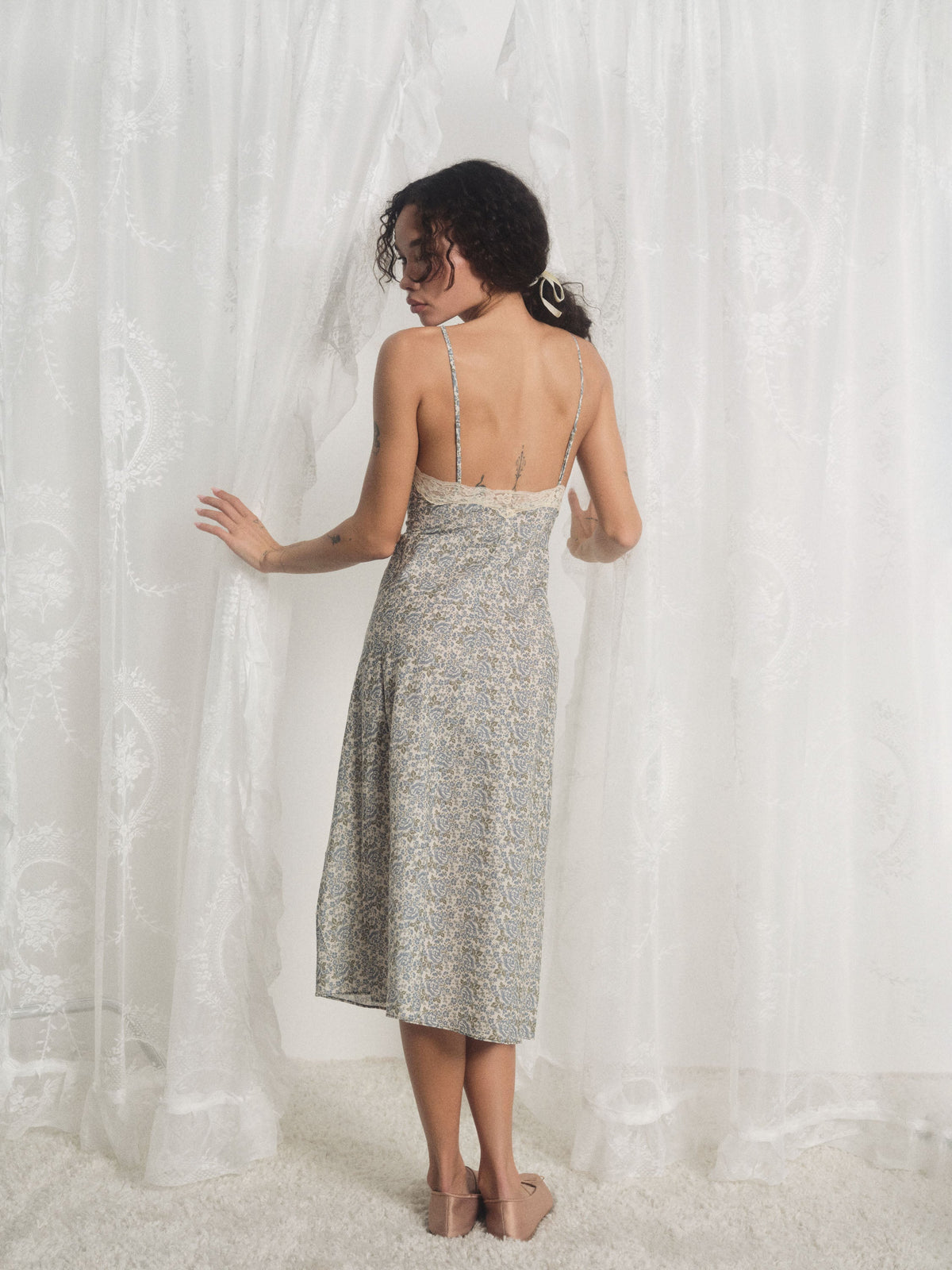Primrose Midi Slip Dress Dusty Blue - For Love & Lemons