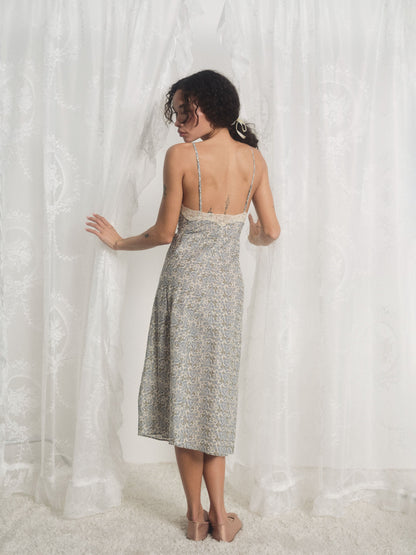 Primrose Midi Slip Dress Dusty Blue - For Love & Lemons
