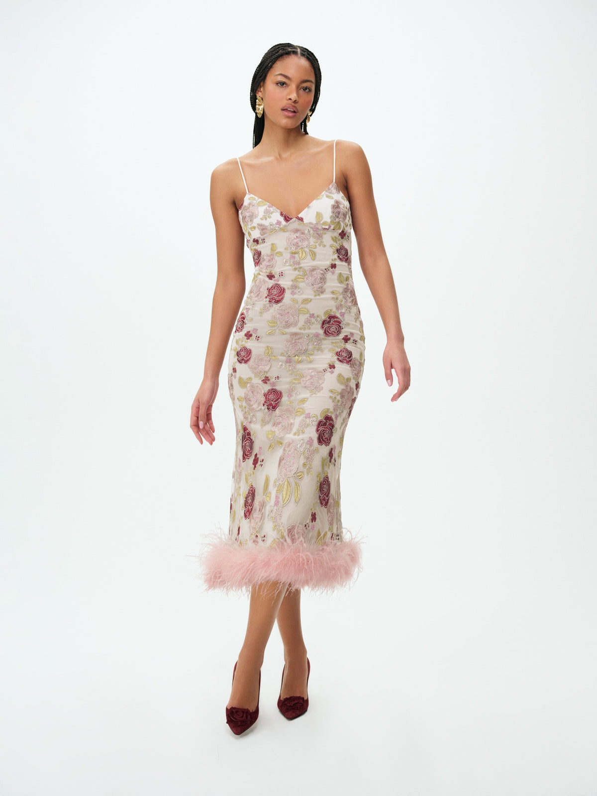Josephine Floral Midi Dress Dusty Rose - For Love & Lemons