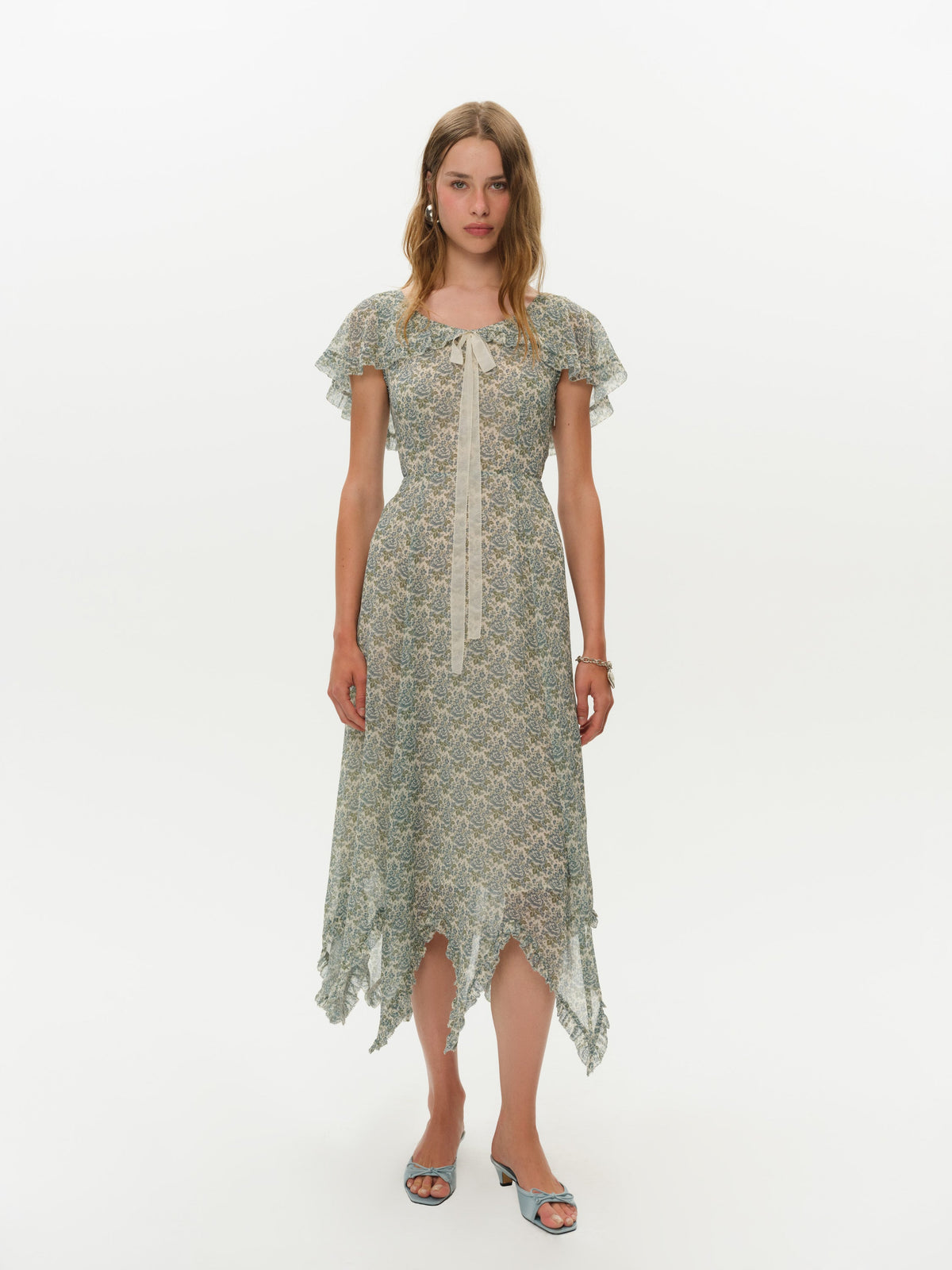 Primrose Posey Midi Dress Dusty Blue - For Love & Lemons