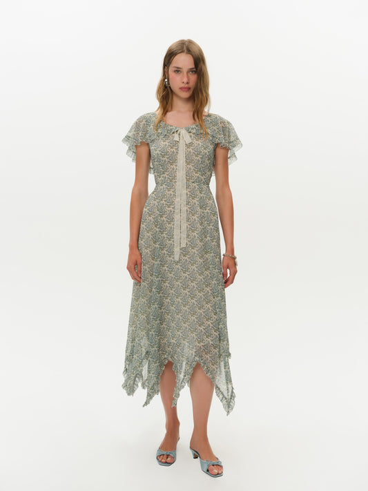 Primrose Posey Midi Dress Dusty Blue - For Love & Lemons