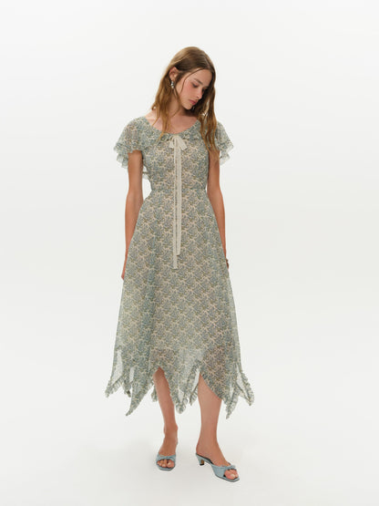 Primrose Posey Midi Dress Dusty Blue - For Love & Lemons