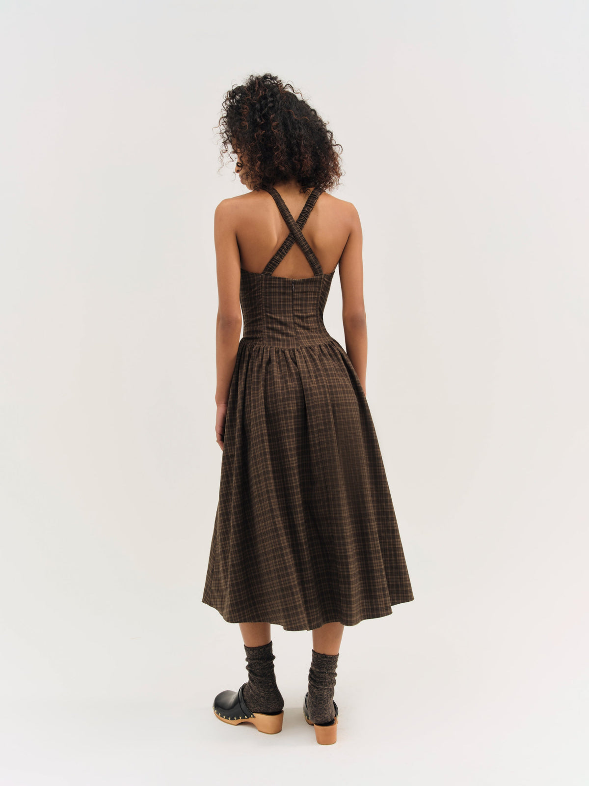 University Plaid Midi Dress Brown - For Love & Lemons