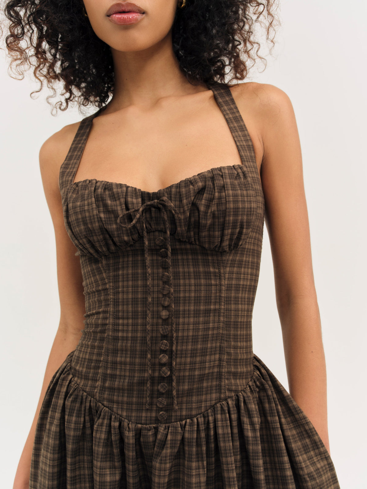 University Plaid Midi Dress Brown - For Love & Lemons