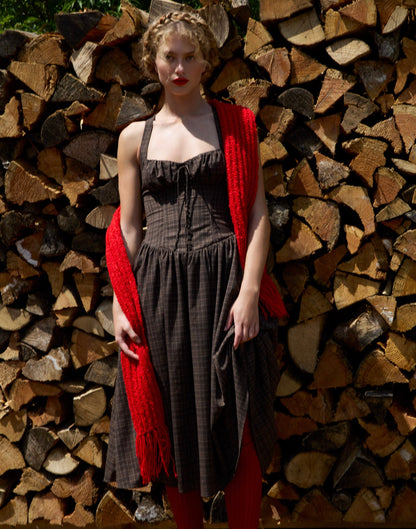 University Plaid Midi Dress Brown - For Love & Lemons