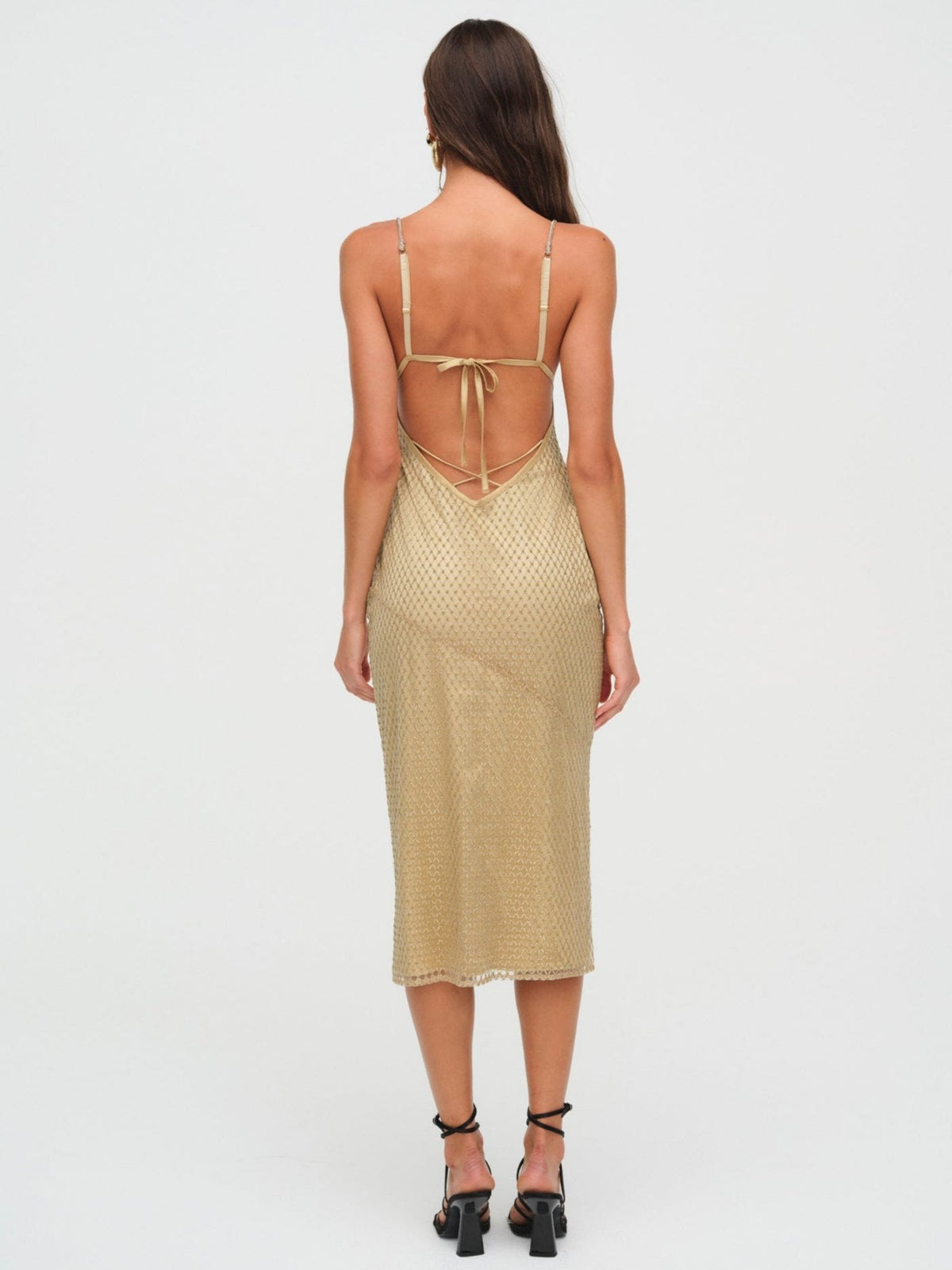 Glitter Grid Midi Dress Gold - For Love & Lemons