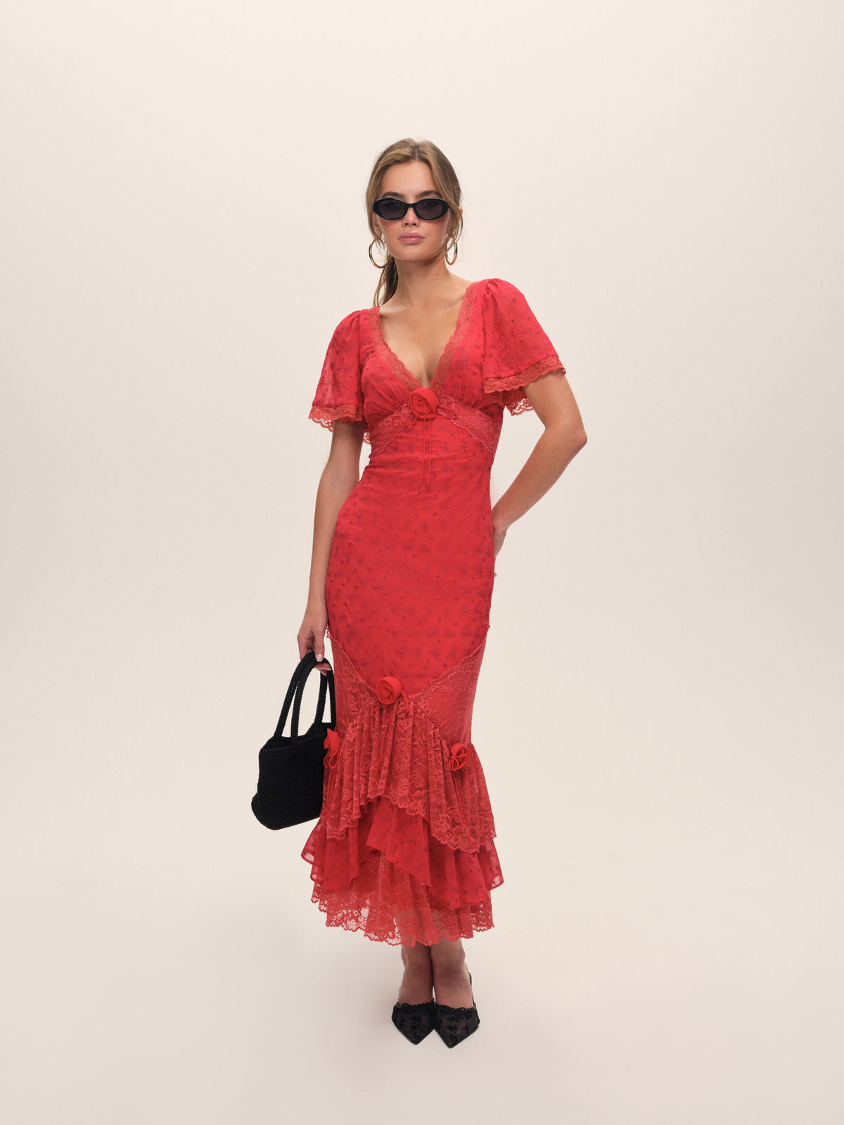 Hamptons Eyelet Maxi Dress Red - For Love & Lemons