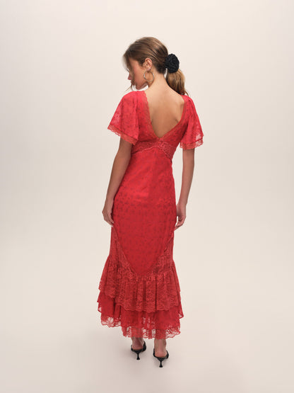 Hamptons Eyelet Maxi Dress Red - For Love & Lemons