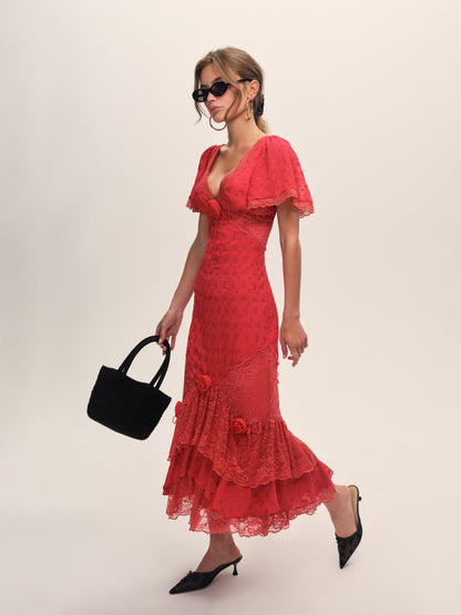 Hamptons Eyelet Maxi Dress Red - For Love & Lemons