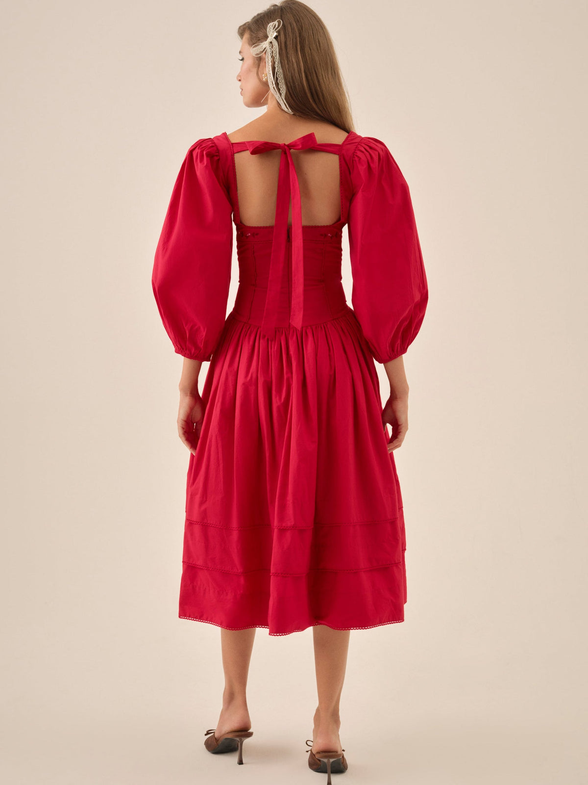 Betsy Bow Midi Dress Red - For Love & Lemons