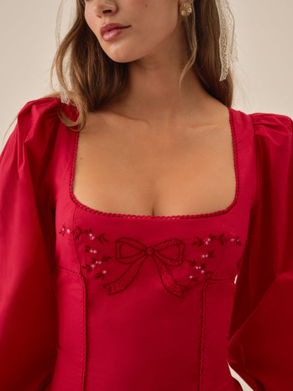 Betsy Bow Midi Dress Red - For Love & Lemons