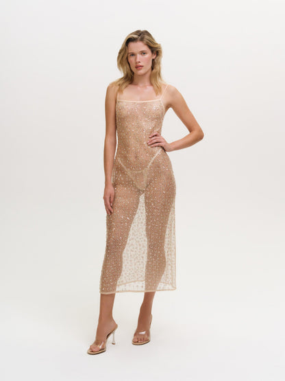 Washed Ashore Midi Slip Dress Blushy Nude - For Love & Lemons