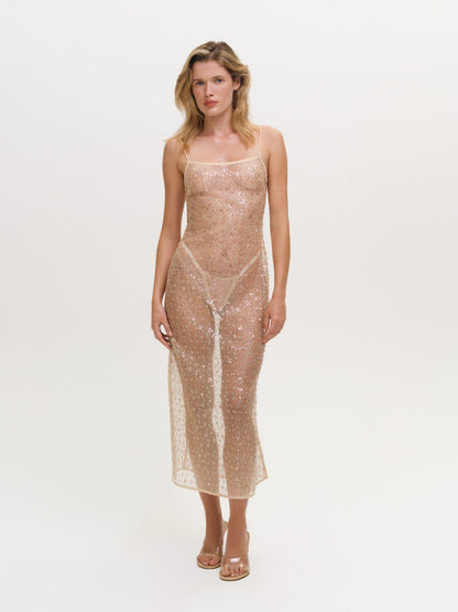 Washed Ashore Midi Slip Dress Blushy Nude - For Love & Lemons