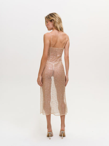 Washed Ashore Midi Slip Dress Blushy Nude - For Love & Lemons