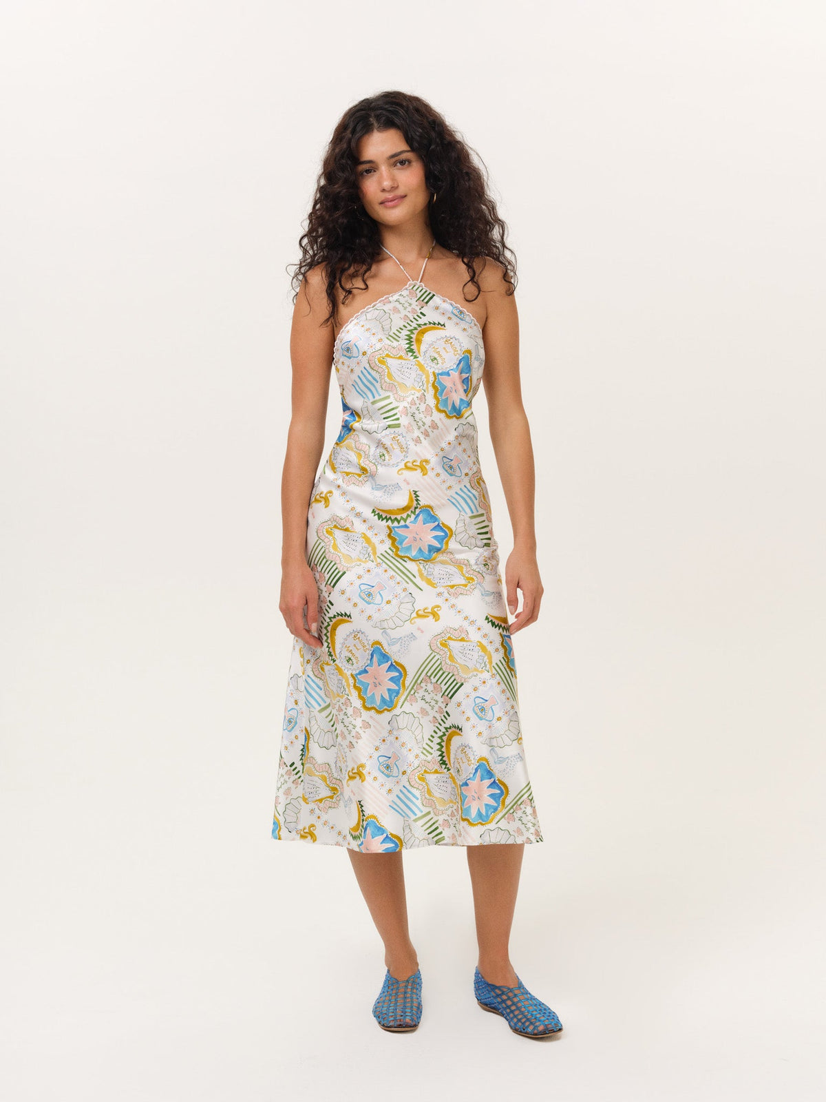 Tide Pool Midi Dress White Green - For Love & Lemons